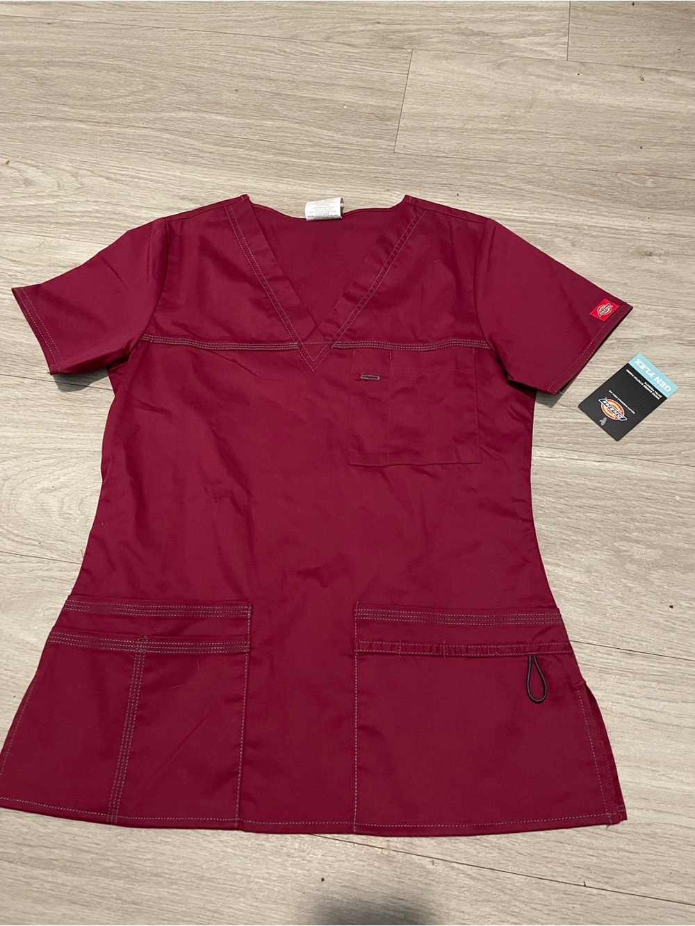 Dickies Women's Maroon V-Neck Short Sleeve Scrub Top